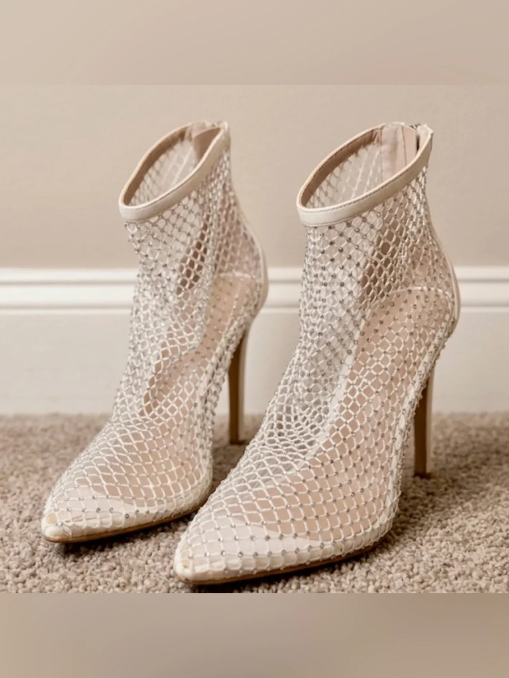 Charles by Charles David Pursue Rhinestone Mesh Booties White 5.5M